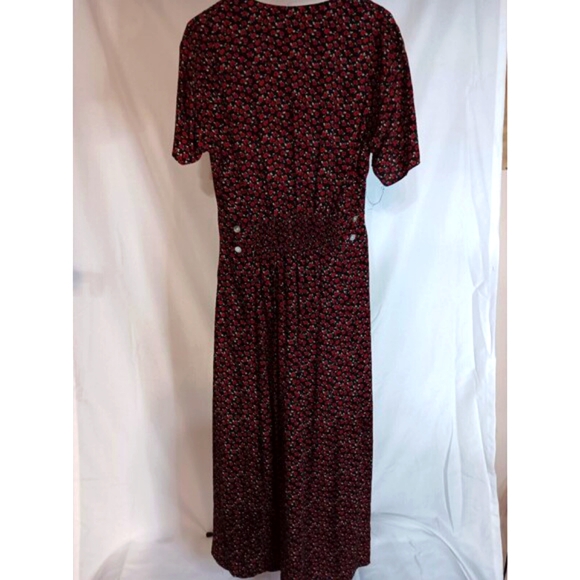 Vintage 90's JBS Ltd Black Red Floral Print Scoop Neck Button Maxi Dress - Picture 2 of 4